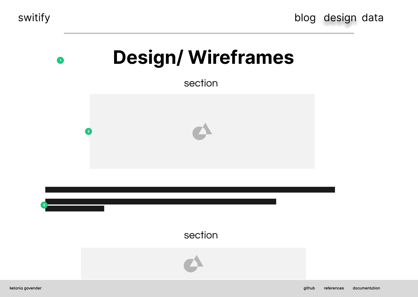 Wireframes for the homepage of Switify